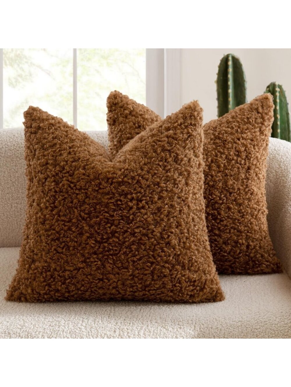 Cozy Decorative Faux Fur Pillow Covers 20x20 Sherpa in Bronze - Soft & Stylish